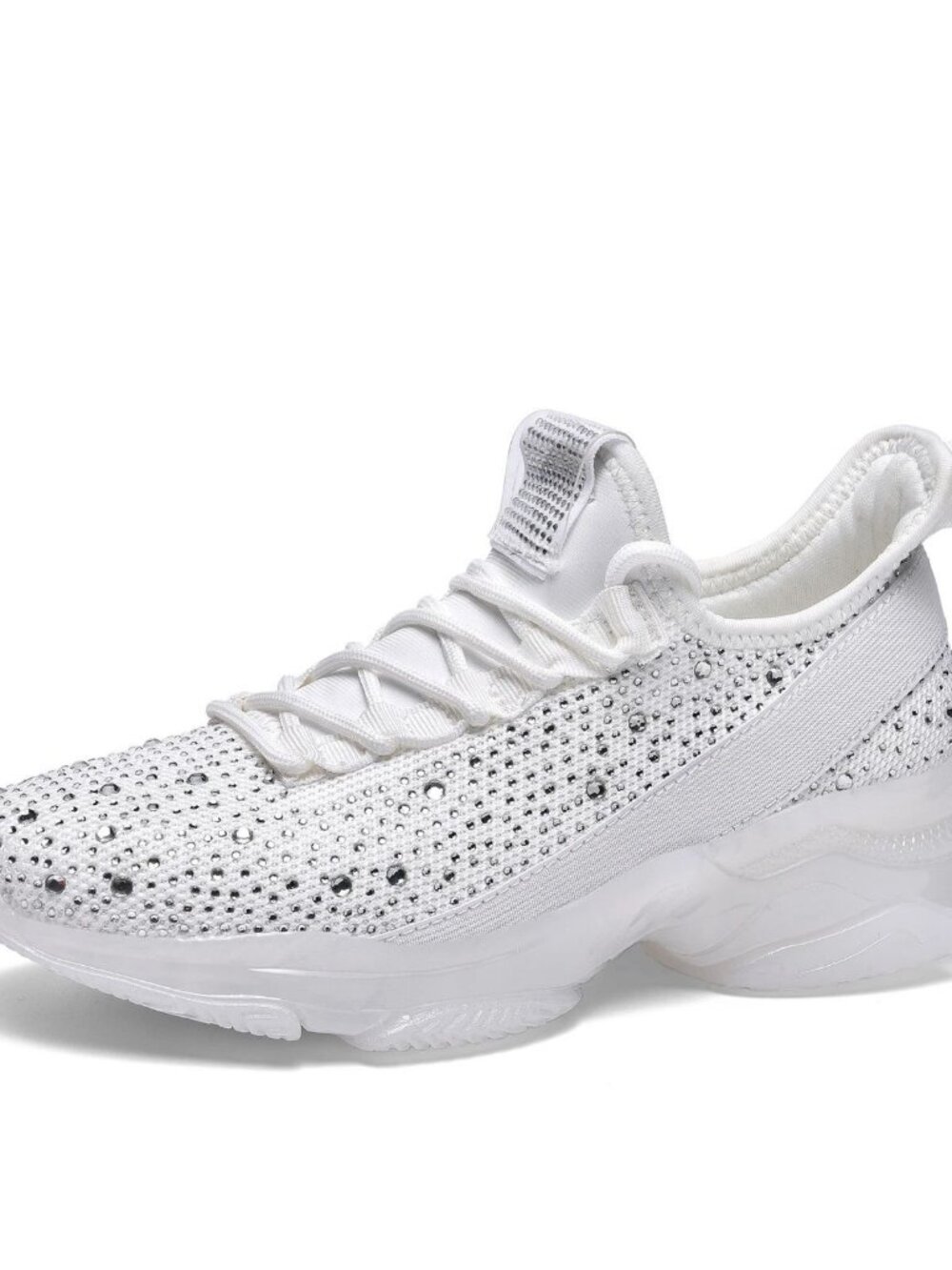 LUCKY STEP Women's Rhinestone Mesh Slip On Walking Shoes Fashion Glitter Sneaker